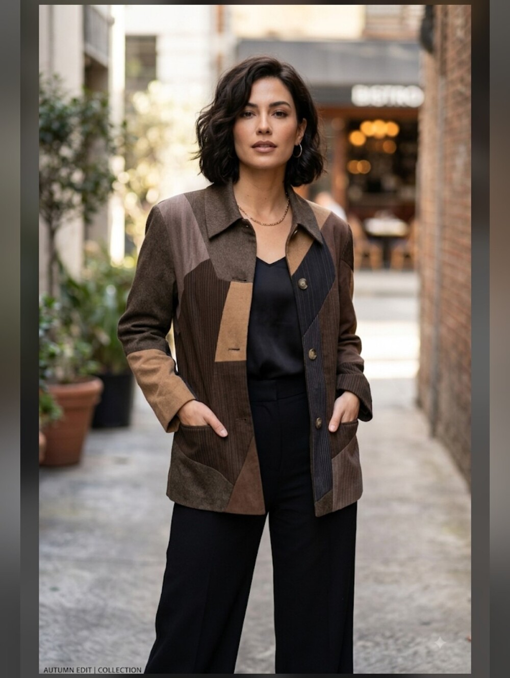 Ali Miles Blazer Jacket Shirt Jacket 10 Patchwork Artsy Dark Academia Brown 8800